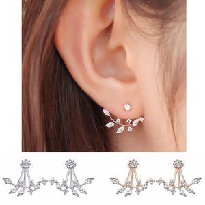 Crystal Flower Double Stud Ear Jacket Earrings